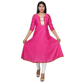 YES TEn Cotton Printed Anarkali kurti (Pink)