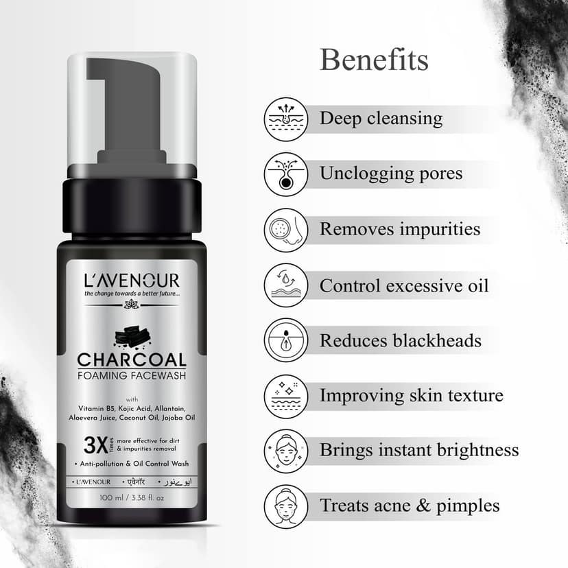 L'avenour Charcoal Foaming Face Wash For Pollution & Oil Control For Men & Women - 100ml view 3
