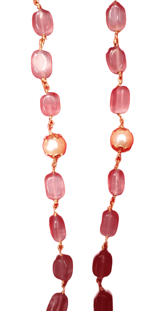 "Stunning Antique Gold Pendant Necklace with Pink Stones and Pearls" view 3
