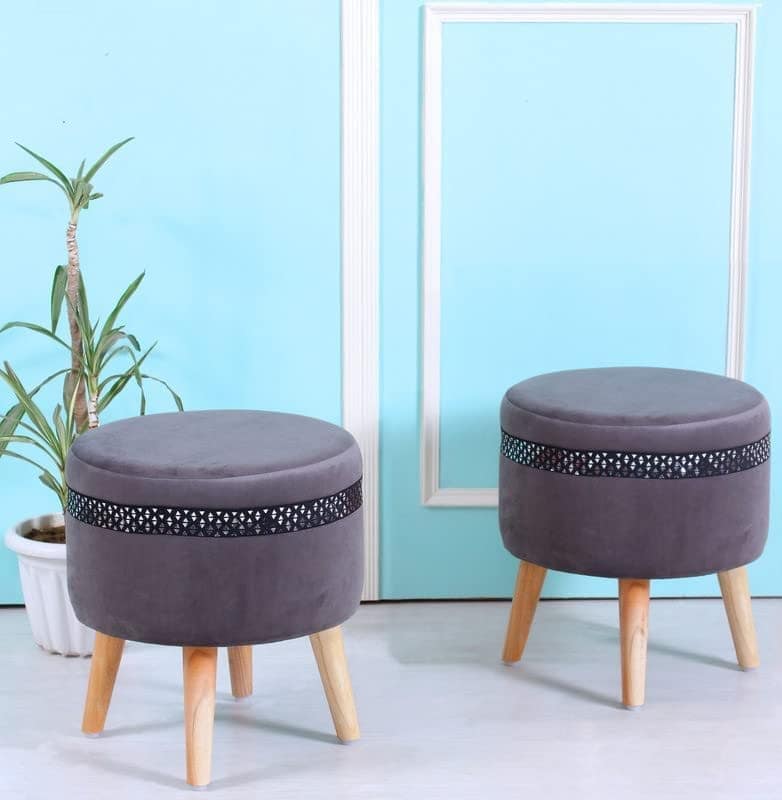 ShadowKart Pouffes Sitting Stool for Living Room, Mudda Puffy Wooden Ottoman Stools, Pouffe Footstool, Pouf for Office Home Decoration & Dressing Table, 16x16x18 Inch