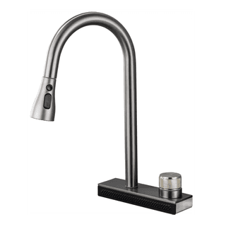 Rainfall Pull Out Four-Flow 360° Hot & Cold Stainless Steel Kitchen Mixer Faucet Black Grey