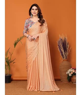 BLEESBURY Chiffon Solid Saree With Unstitched Blouse Piece ( Peach )