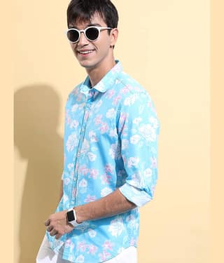 Ketch 100% Cotton Regular Fit Printed Full Sleeves Men's Casual Shirt - Light Blue ( Pack of 1 )