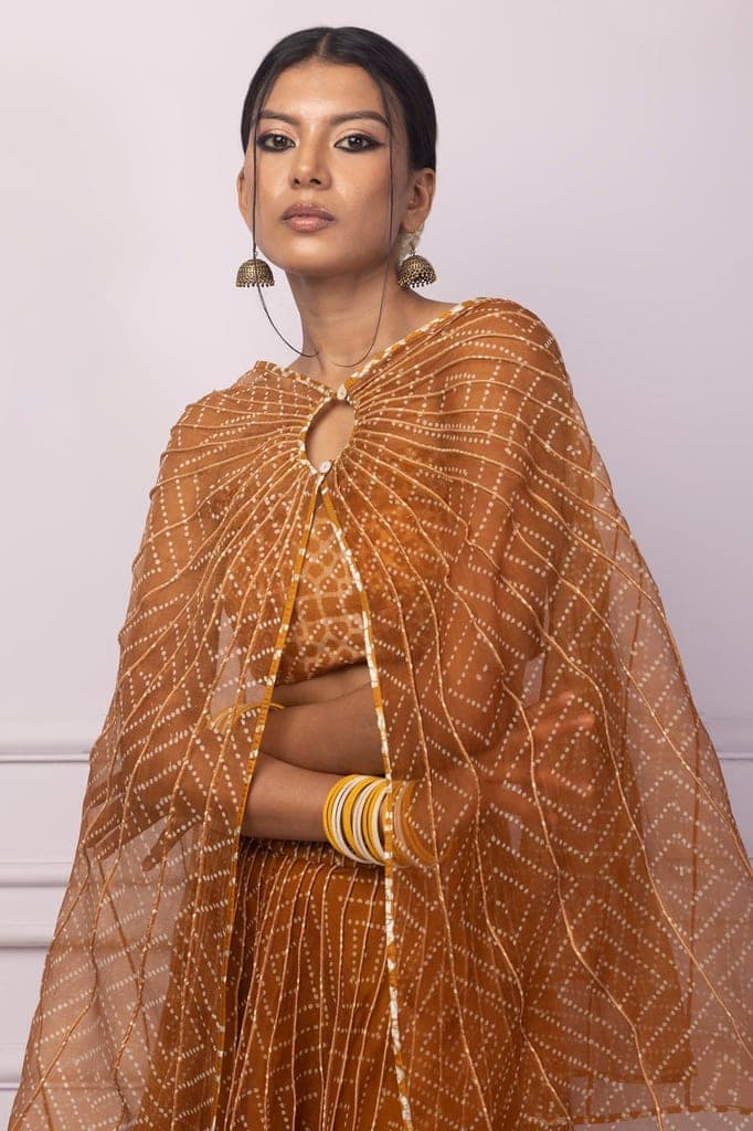 Muddy Yellow Corded Organza Cape view 4