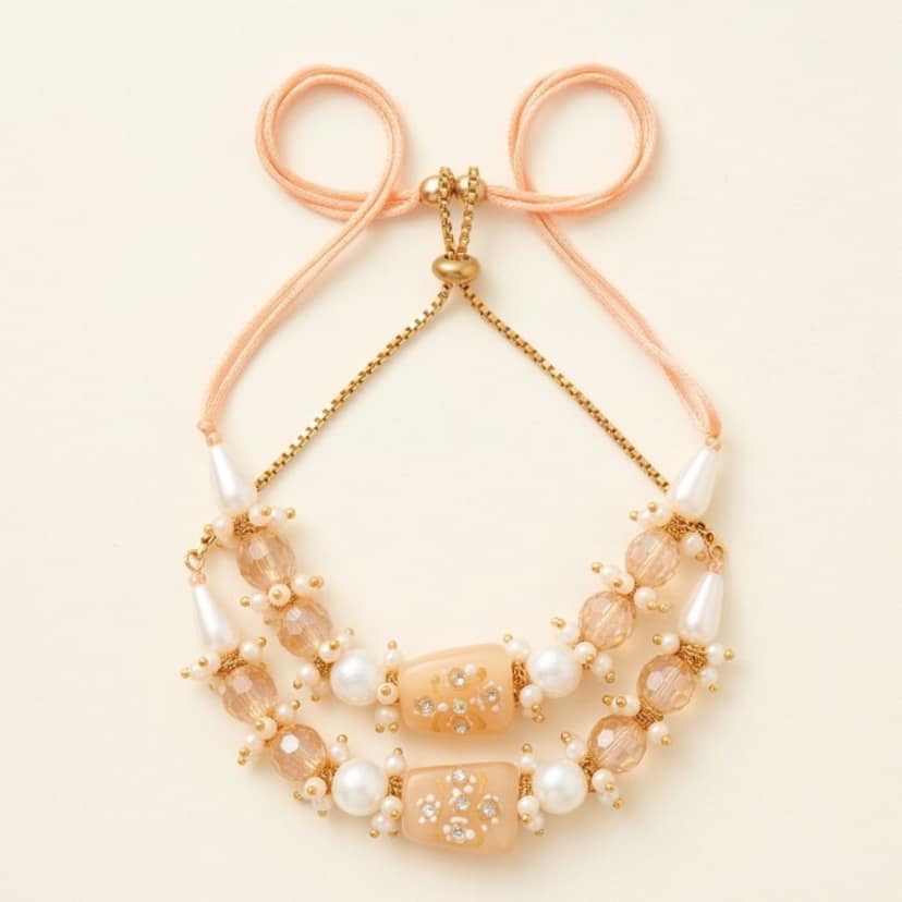 Multi-Strand Champagne Crystal & Pearl Bracelet with Adjustable Sliding Knot (set of 2)