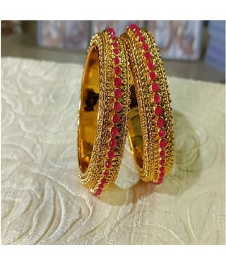 KHETLAZEE® GOLD PLATED ANTIQUE DESIGN BANGLE SET FOR WOMEN AND GIRLS