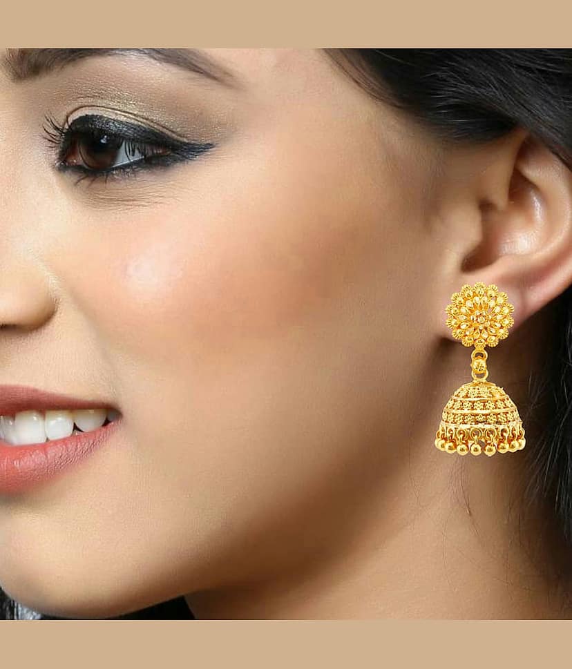 Vighnaharta - Golden Jhumki Earrings ( Pack of 1 ) view 2