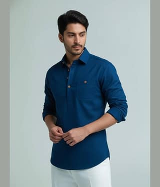 BHUVIKOO Cotton Blend Plain Shirt Style Kurta For Men ( Grey )