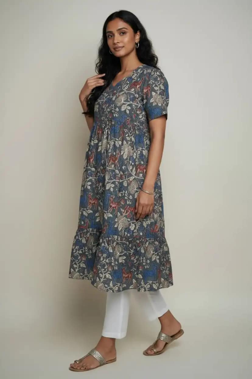 Floral Print Cotton Dress Slate Gray view 2