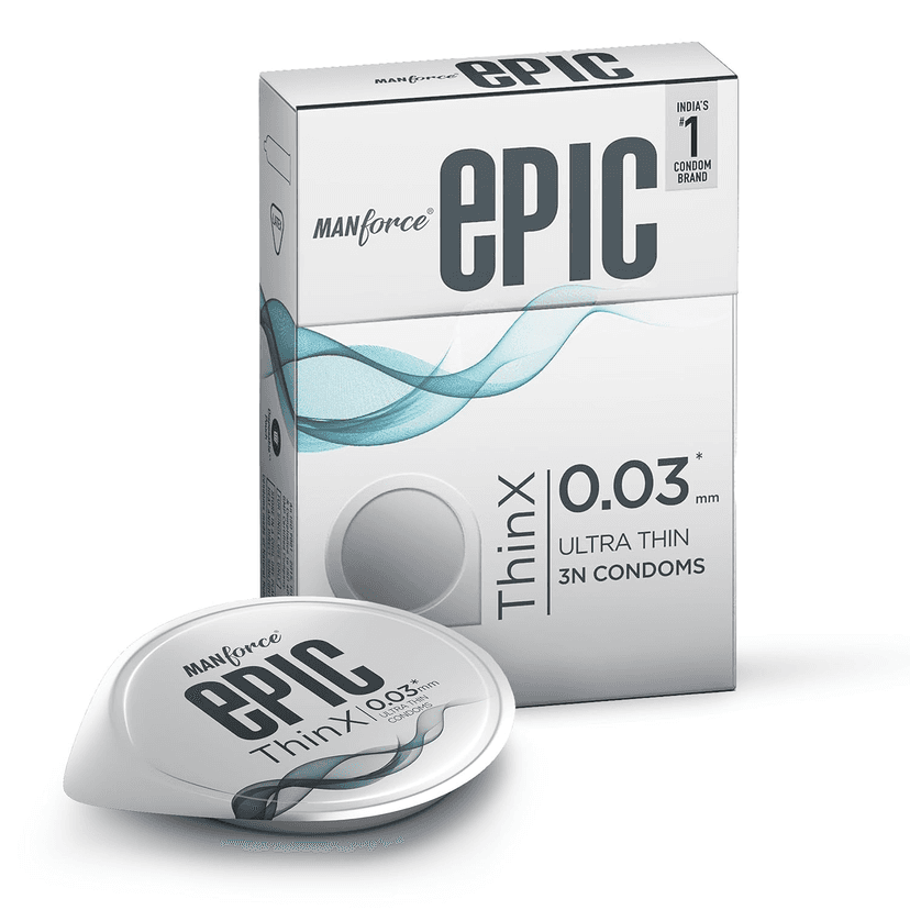 Manforce Epic Thinx Condoms for Men| Ultra Thin with 0.03 mm Thickness| Lubricated Latex Condoms| 3 Count view 2