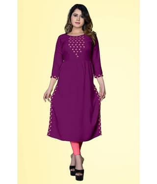 haya fashion - Magenta Rayon Women's Straight Kurti ( Pack of 1 )