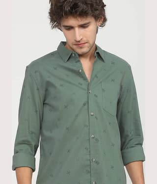Ketch 100% Cotton Slim Fit Printed Full Sleeves Men's Casual Shirt - Green ( Pack of 1 )