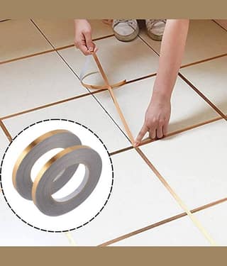 KRAMOX Tile Gap Foil Line Tape – 1CM x 50M (Gold) Self-Adhesive Seam Sticker for Wall, Cabinet, Kitchen, Floor – Waterproof, Decorative, Peel & Stick Mirror Finish Tape