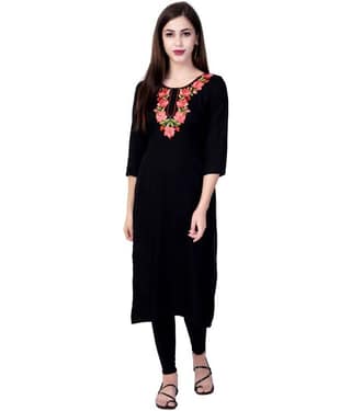 GOD BLESS Black Rayon Straight Kurti - Single