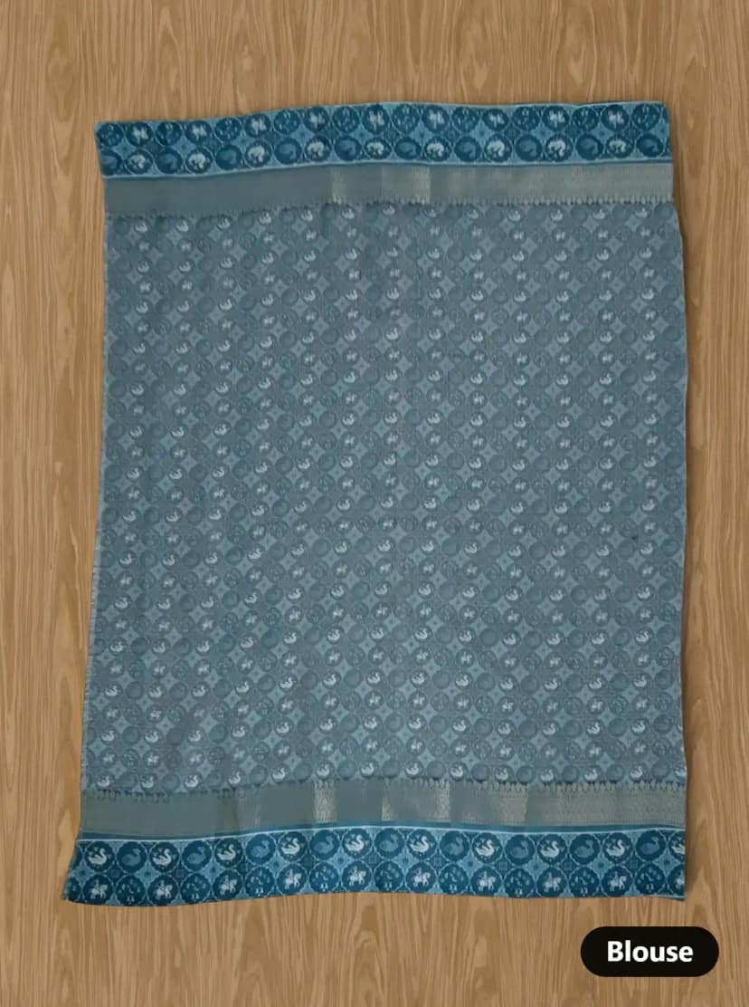 Kota Doria Cotton-Silk Saree, Block-Printed Peacocks with Zari Border view 5
