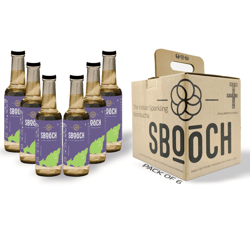 SBOOCH - Indian Sparkling Kombucha Tea | Naga Pepper Flavor, All Natural | Gut Friendly | Antioxidant | Zero Preservatives | NO Artificial Flavors or Additives | Fermented Beverage Tea | 275ml (Pack of 6)