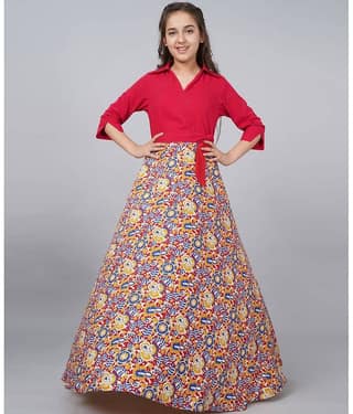 Aarya Designer Crepe Fit And Flare Dress For Girls ( Pack of 1 , Red )