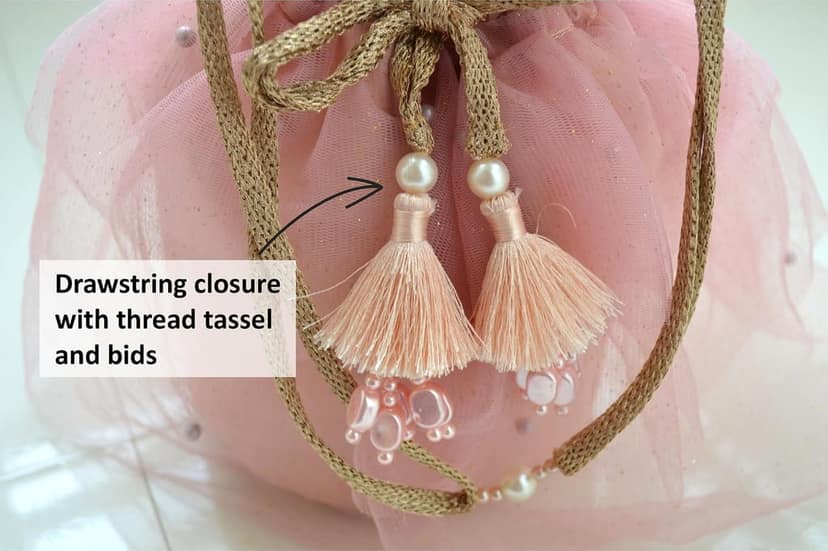 ABC Exquisite Handmade Indian Batua Potli Bags for ladies, evening bag, with Rose Gold Thread Handle, 3-Layered Net and Pearls - Ideal Gift for Her, Wedding Clutch- Perfect Purse for Parties & Weddings (Pink) view 4