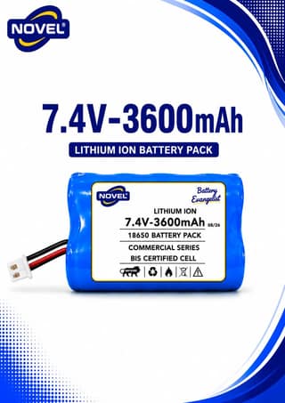 NOVEL 7.4V BMS 18650 LITHIUM ION DUAL BATTERY PACK WITH JST 2PIN- 3600mAh