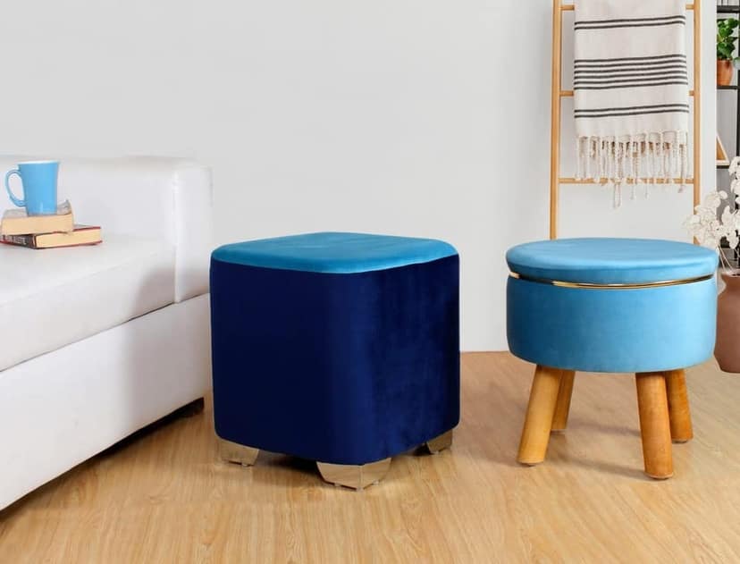 ShadowKart Ottoman Pouffes Sitting Stool for Living Room Furniture Wooden Footstools Puff Mudda Footrest Pouff for Office Home Decor, Combo
