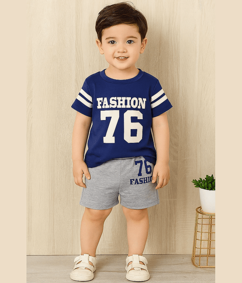CUTEVIBE Pack of 1 Unisex Cotton Blend T-Shirt & Shorts Set ( Royal Blue )