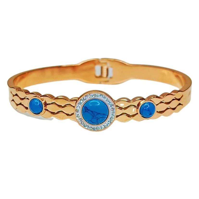 Jewelryklub Anti Tarnish Gold Plated American Diamond Bracelet Kada Bangle With Turquoise Stone For Girls & Women view 4