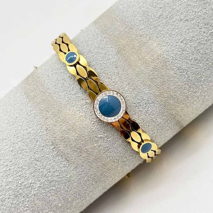 Jewelryklub Anti Tarnish Gold Plated American Diamond Bracelet Kada Bangle With Turquoise Stone For Girls & Women view 5