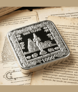 100 Grams 1000 Rupees | 1000 Years of Brihadeeswarar Temple | India Silver-plated Coin Bar & Paper Weight 100 Grams