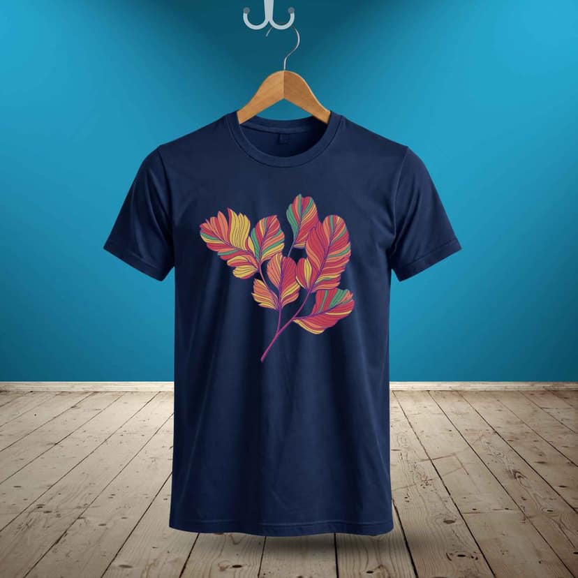 Trishoolin 100% Cotton Regular Fit Graphic T-Shirt | Colorful Botanical Leaves Floral Theme Art Crew Neck Half Sleeve Tee (Design 30162MB, Pack of 1)
