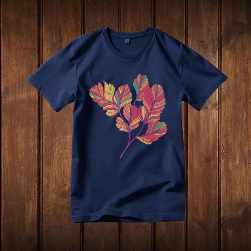 Trishoolin 100% Cotton Regular Fit Graphic T-Shirt | Colorful Botanical Leaves Floral Theme Art Crew Neck Half Sleeve Tee (Design 30162MB, Pack of 1) view 2