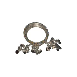 oxidized silver bangles with multi-colored stones and hanging bells
