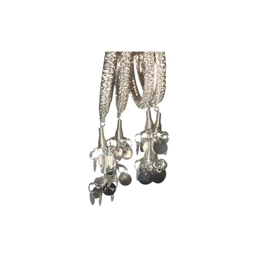 oxidized silver bangles with multi-colored stones and hanging bells view 4