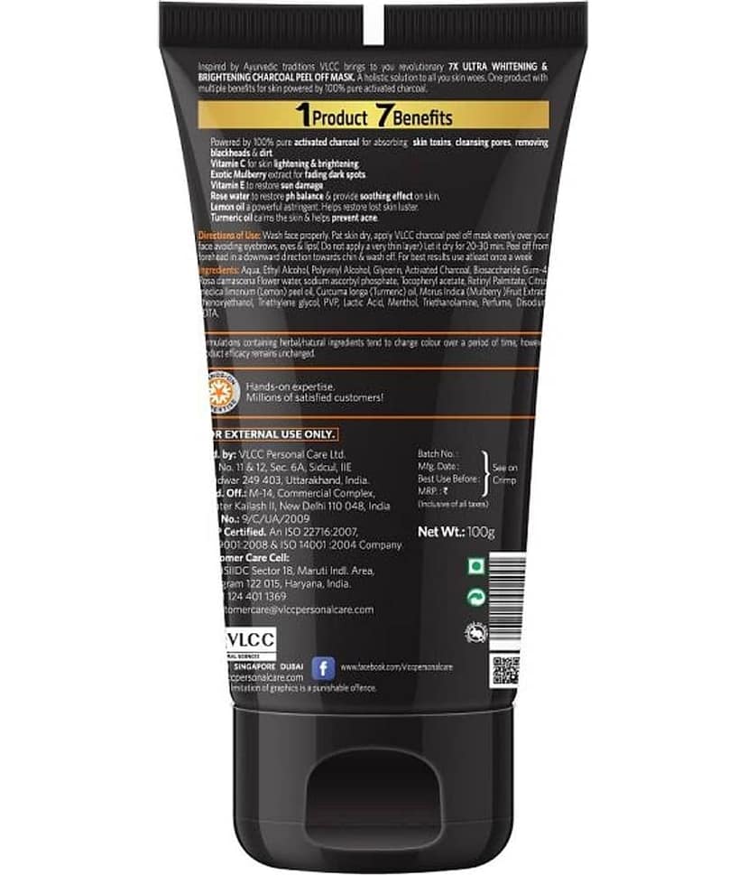 Vlcc 7X Ultra Whitening & Brightening Charcoal Peel Off Mask Deep Cleans 100G view 2