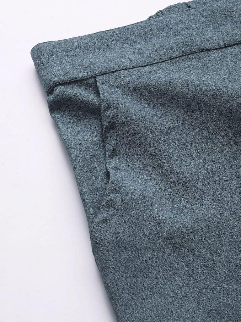 Rue Collection Women Blue Relaxed Loose Fit High-Rise Trousers view 6