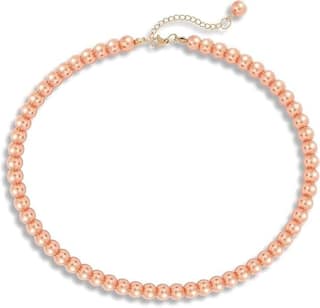 Faux Pearl Necklace For Girl and Women Orange Pearl Necklaces for Women, 8MM Beaded Choker Necklace 1 Layer Beaded Mala Fashion Jewellery
