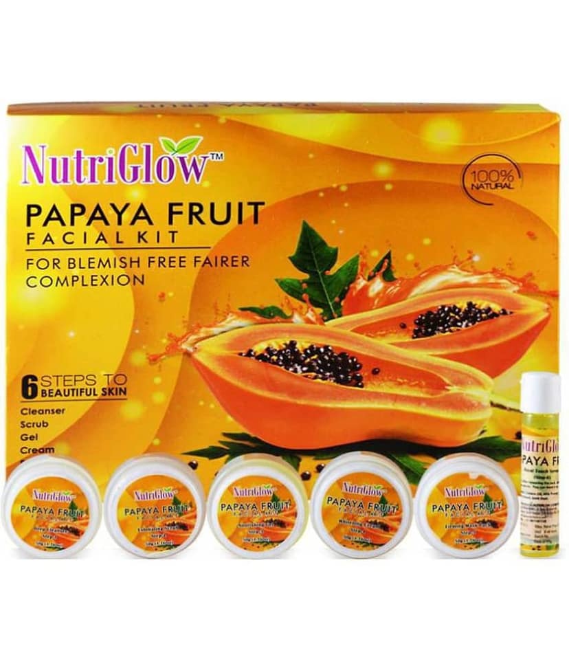 Nutriglow Papaya Fruit Facial Kit For Blemish Free Fairer Complexion(260 gm) With 5 in 1 Face Rotating Massager view 2