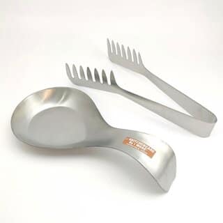 iWARE KkitchenCare Elite Spoon Rest Holder and Spaghetti Tong Set. (Stainless Steel) (Silver)