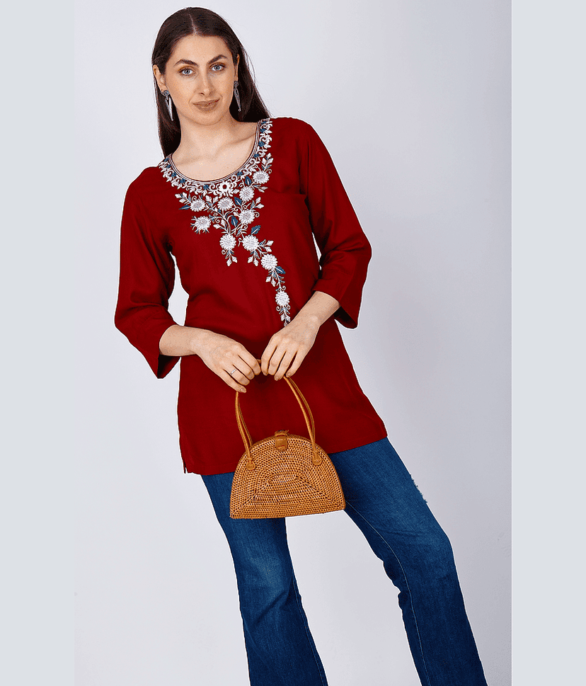 Sufiana Women's Rayon Tunic ( Maroon ) view 2