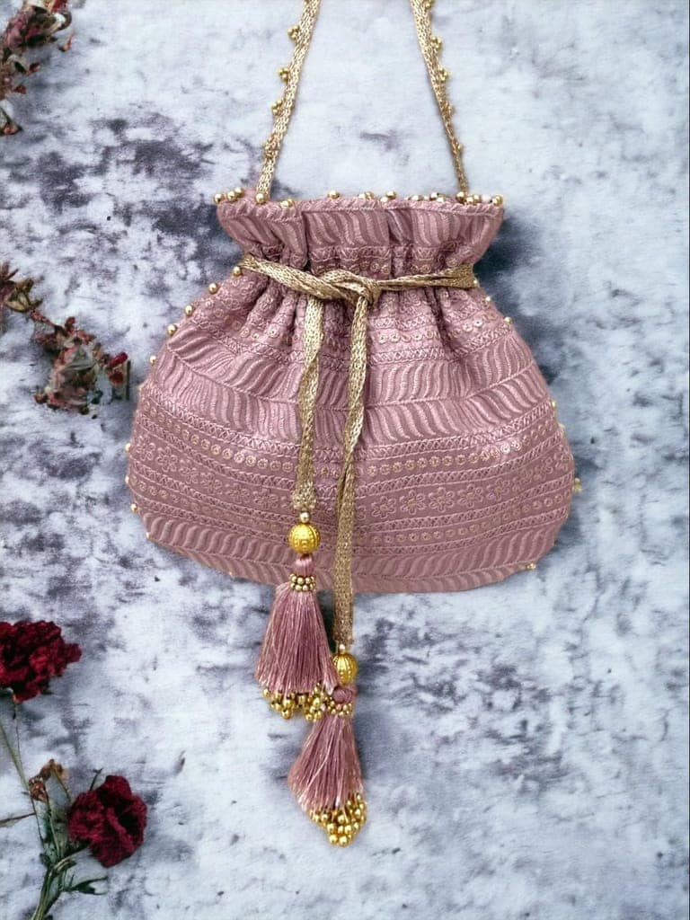 ART BY CHAITASI Embellished Designer Potli Bag with Protective Box, Handbag, Wristlets, Clutch for Women, Girls with Handmade Embroidery, Sequin, Beads Work for Parties, Weddings view 4
