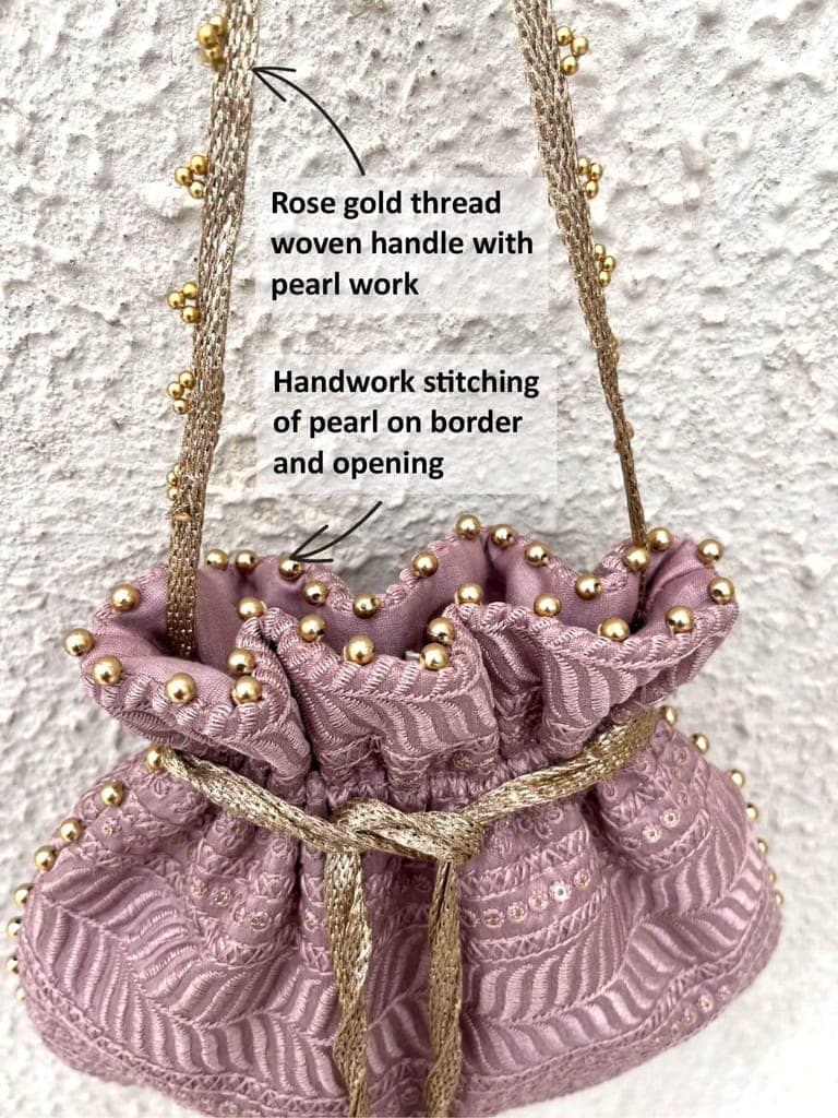 ART BY CHAITASI Embellished Designer Potli Bag with Protective Box, Handbag, Wristlets, Clutch for Women, Girls with Handmade Embroidery, Sequin, Beads Work for Parties, Weddings view 6
