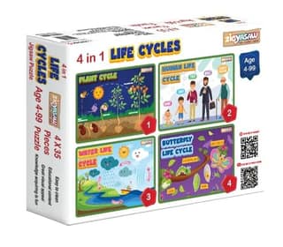 ZiGYASAW 4 in 1 Lifecycle Puzzle Combo for Kids - Human, Plant, Water, and Butterfly Lifecycle Educational and Fun Jigsaw Puzzles - 140 Puzzle Pieces (Ages 4 and Up)