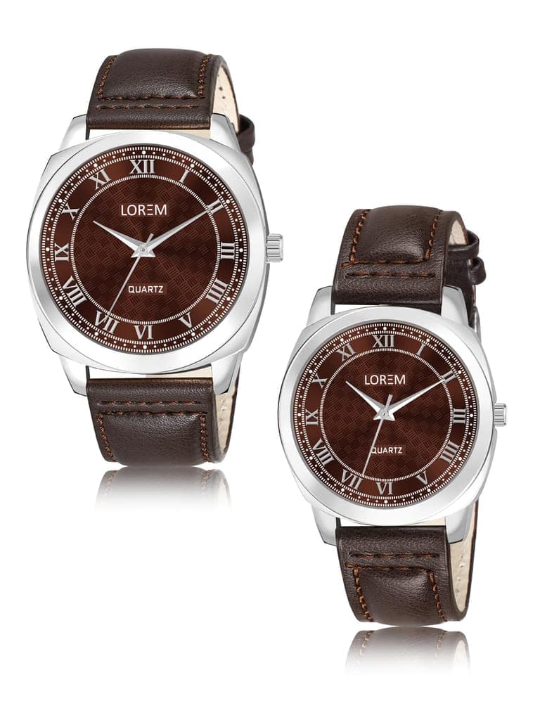 LOREM Unique Cubic Print Analog Watch Pair-UF