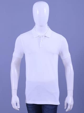 Men's White Enzyme Finish Solid Polo T-Shirt