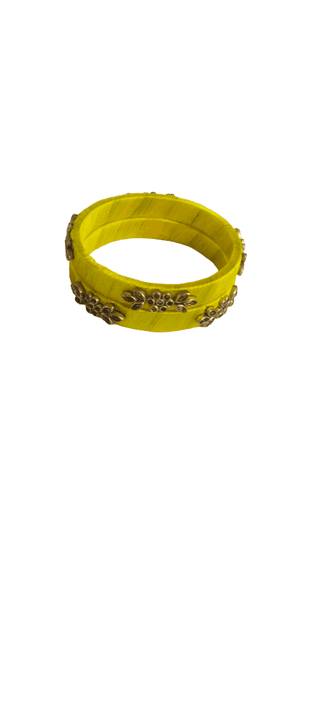 Vibrant Yellow Silk Thread Bangles Set for Women | Floral Embellished Indian Ethnic Jewelry