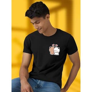 Casualbud BLACK Polyester Printed Regular Fit Tshirt for Men