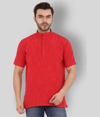 Latest Chikan - Red Cotton Men's Shirt Style Kurta ( Pack of 1 )