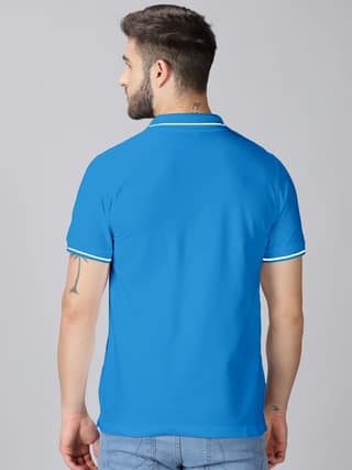 Pure Cotton Sky Blue Solid Polo