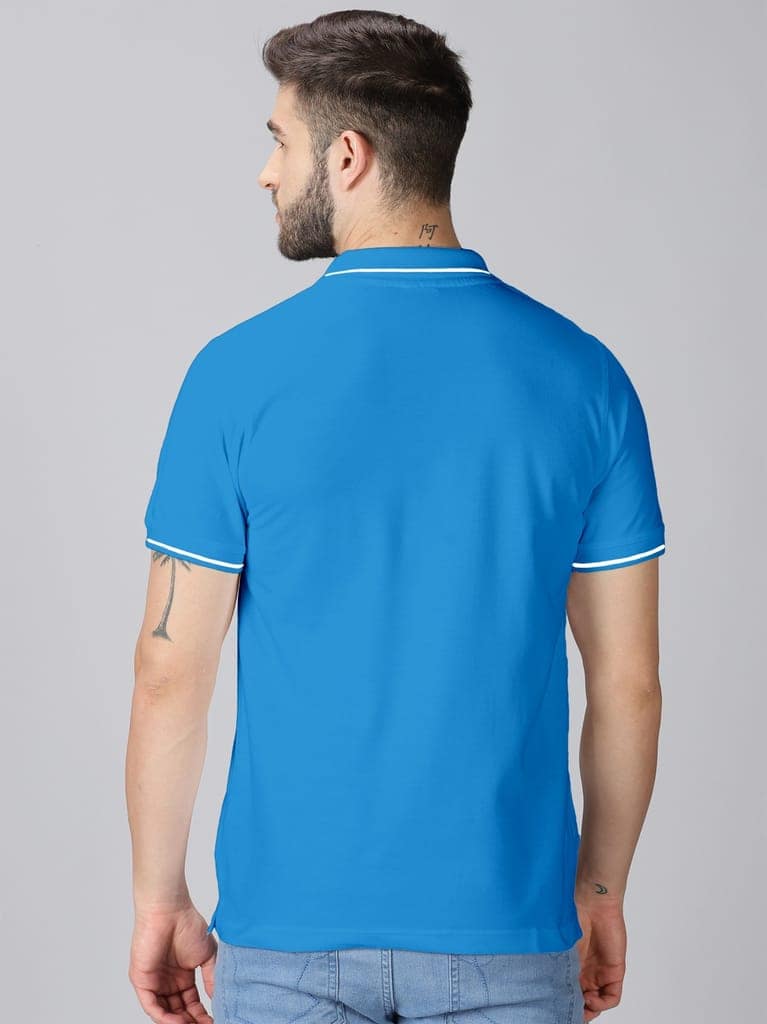Pure Cotton Sky Blue Solid Polo