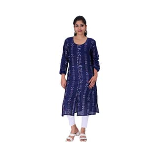 GHL GUENDICHA HAAT Sambalpuri Certified Handloom Women's Pure Cotton Round Neck Front Slit Kurta