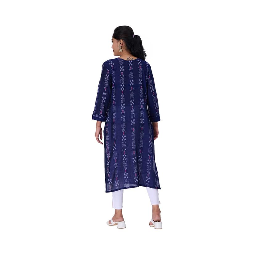 GHL GUENDICHA HAAT Sambalpuri Certified Handloom Women's Pure Cotton Round Neck Front Slit Kurta view 5